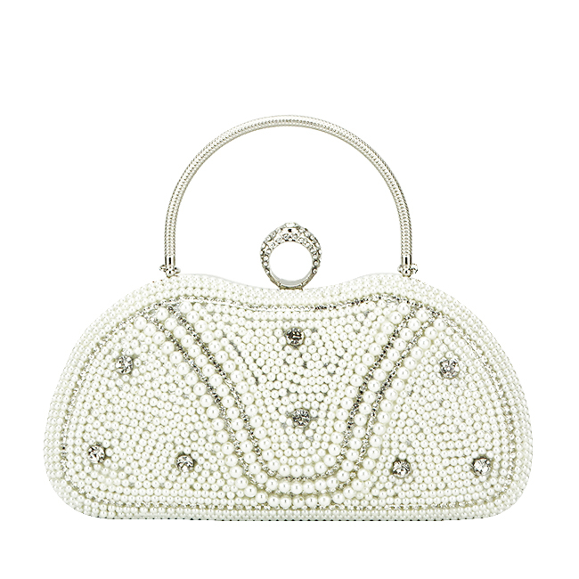 Clutch elegant accesorizat B-BME-22732 05 Crem Argintiu Argintiu