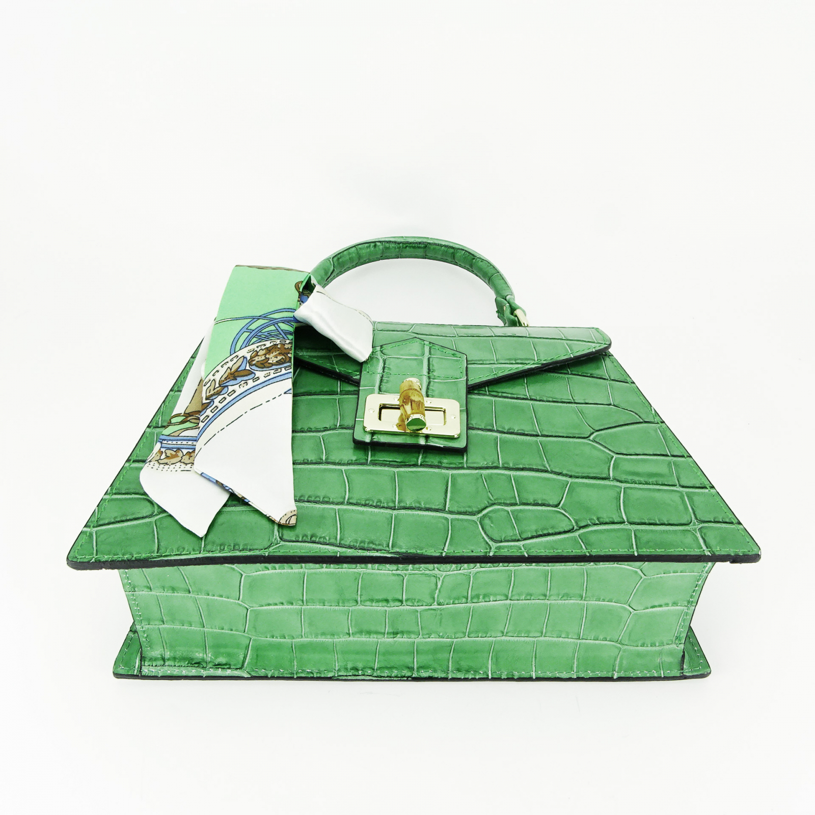 Geanta din piele naturala cu esarfa B-8953 121 Verde Verde