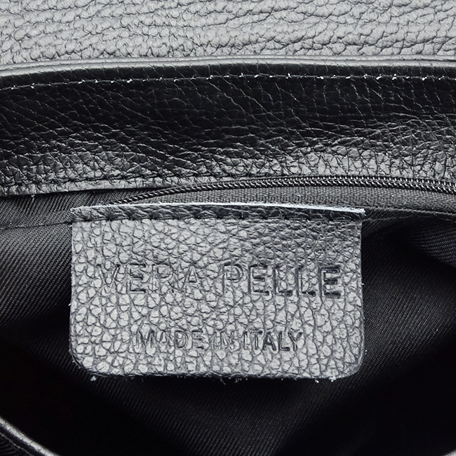 Geanta din piele naturala neagra cu brosa 1505 122 Negru