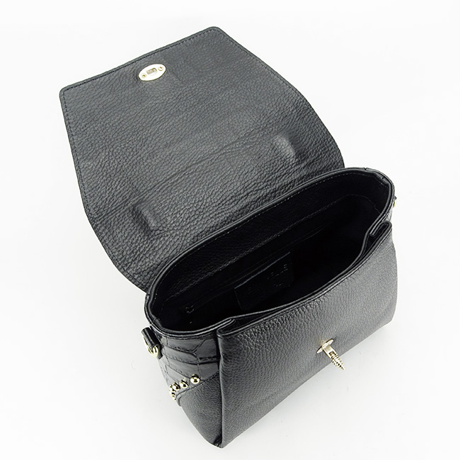 Geanta din piele naturala neagra cu brosa 1505 122 Negru