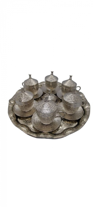 Set 6 cesti cafea turceasca, metalice , cu tava si accesorii servire metalice , Acar [1]