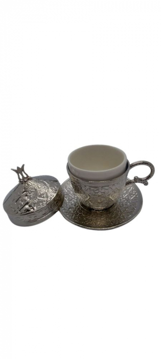 Set 6 cesti cafea turceasca, metalice , cu tava si accesorii servire metalice , Acar [3]