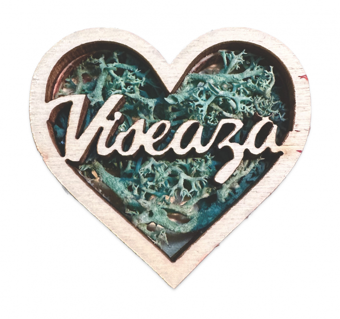 Decoratiune/ Martisor in forma de inima din Lemn cu licheni mesaj "Viseaza" 5x5 cm [1]