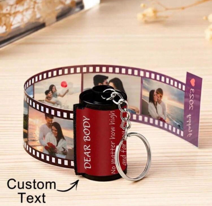 Cadou personalizat film foto – breloc cu poze si text pentru nunta, botez, aniversare [4]