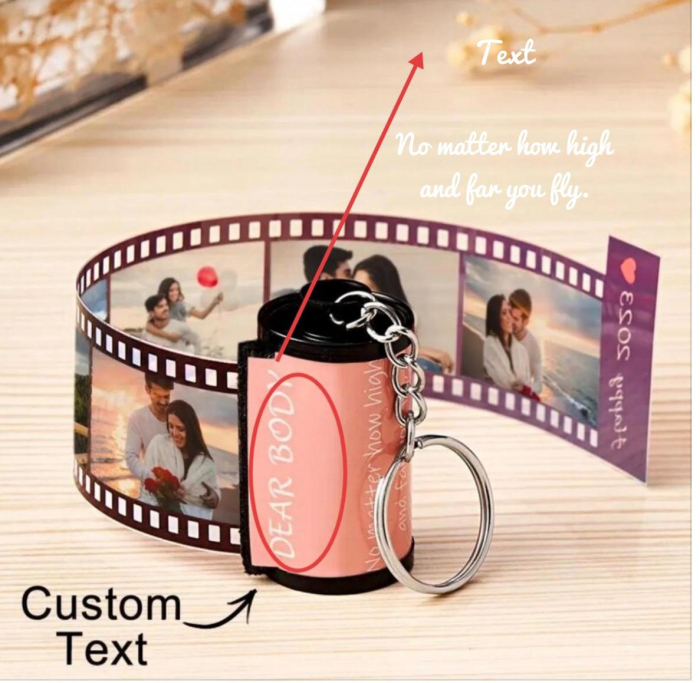 Cadou personalizat film foto – breloc cu poze si text pentru nunta, botez, aniversare [2]