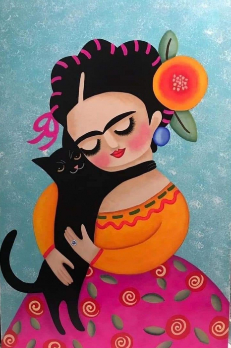 Magnet / Martisor Fata cu pisoi 10 x 7 cm [1]