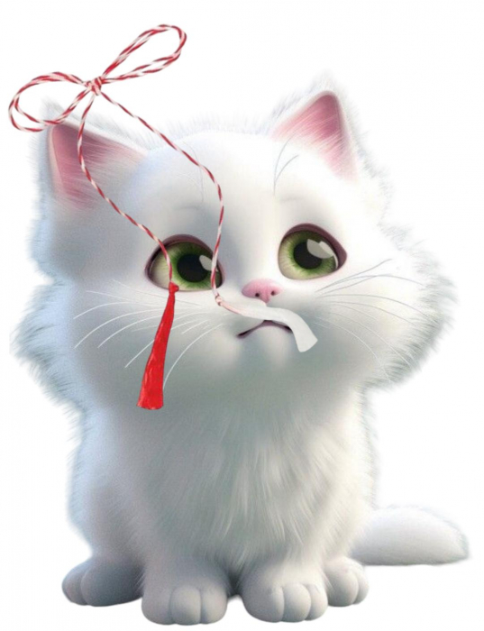 Martisor magnet pisic alb 10 x 7 cm [1]