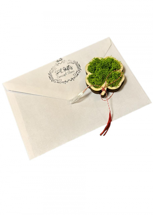 Martisor Trifoi cu patru foi cu licheni stabilizati Hand-Made [2]