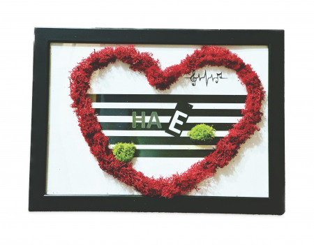 Tablouri cu licheni stabilizati - Decoratiune rama foto cu licheni nume scris cu note muzicale "Mihaela"