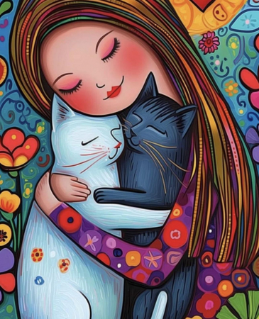 Magneti personalizati - Martisor / Magnet fata cu pisici 10 x 7 cm