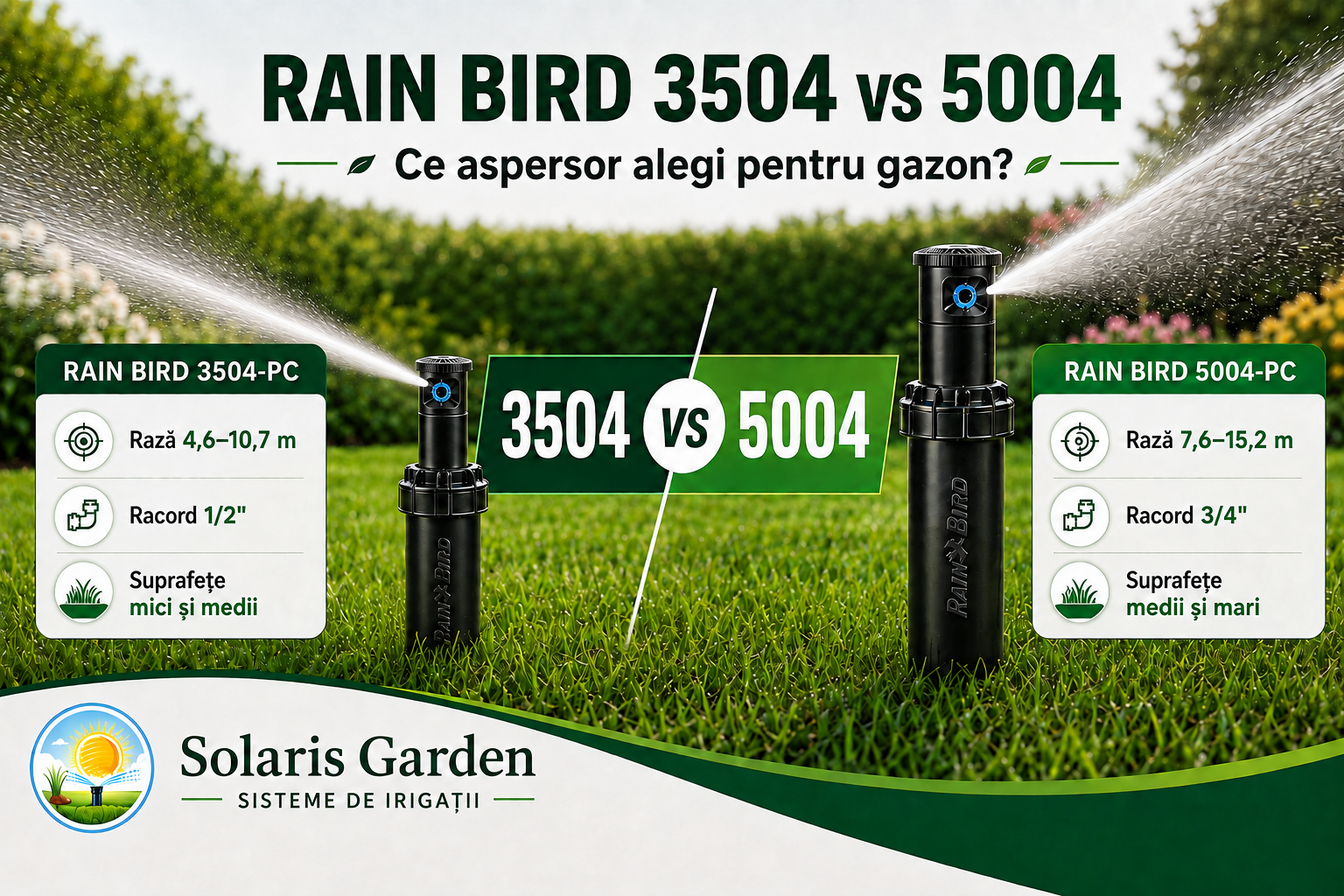 Rain Bird 3504 vs 5004: ce aspersor alegi pentru gazon?