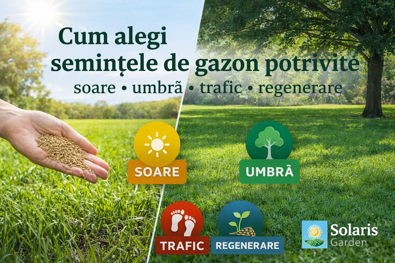 Cum alegi semințele de gazon potrivite – soare, umbră, trafic sau regenerare
