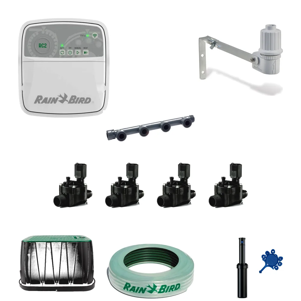 Pachete irigatii - Kit irigații gazon Rain Bird 4 zone 400 mp – RC2 WiFi + 16× 3504 PC