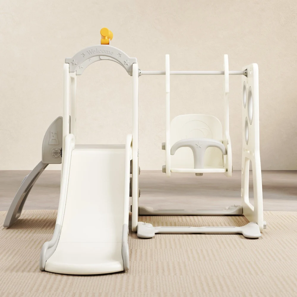 4-in-1 Kinderplay Explorer Playset for Kids Aged 1-5, Includes Slide, Swing, Climbing Wall, and Observation Point, White [2]