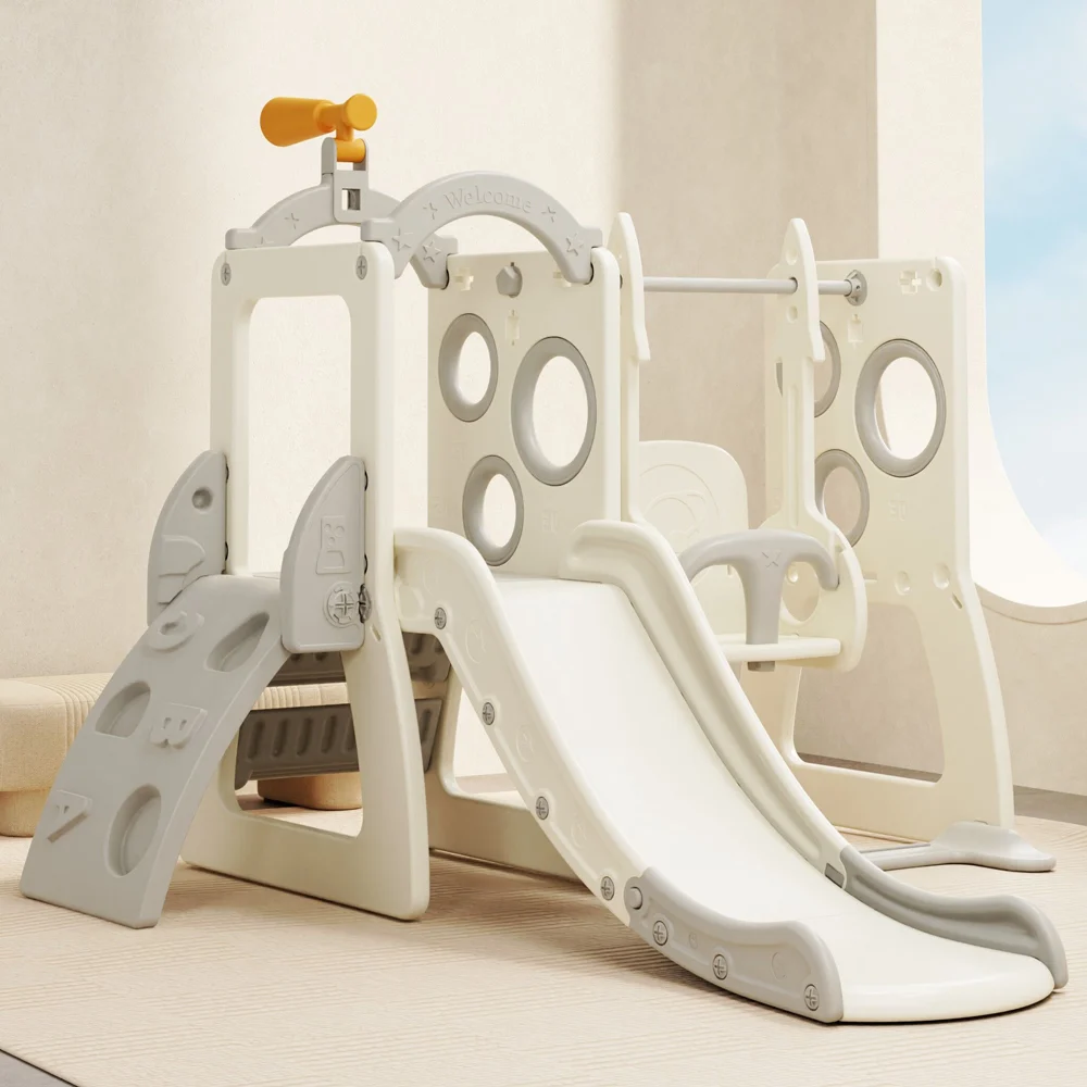 4-in-1 Kinderplay Explorer Playset for Kids Aged 1-5, Includes Slide, Swing, Climbing Wall, and Observation Point, White [1]
