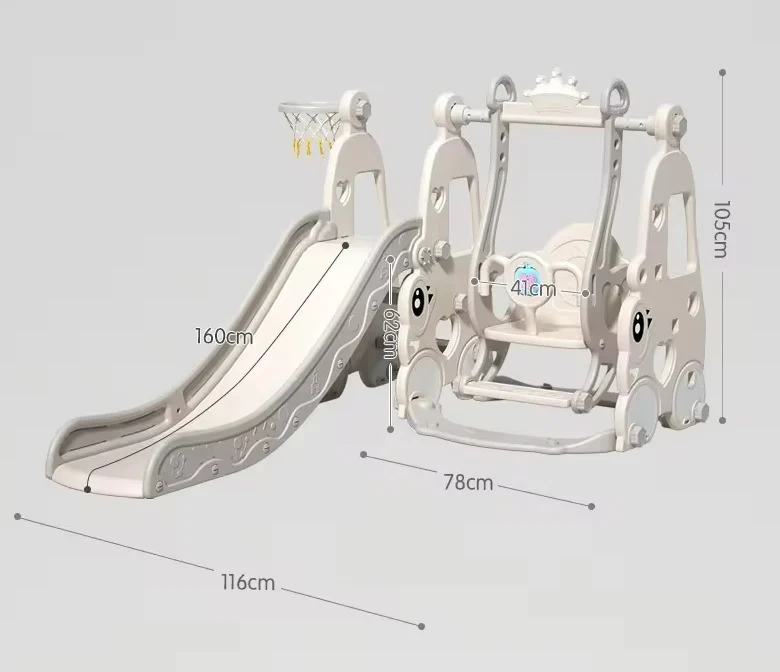 Ansamblu de joaca, pentru copii 1-4 ani, interior/exterior, leagan, tobogan, piscina cu bile, cos baschet, gri [2]