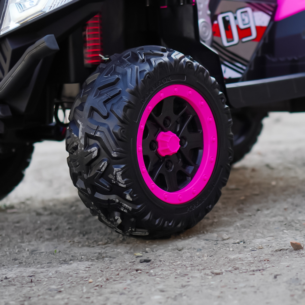 ATV electric pentru copii, 2 locuri, SuperOffroad V2, 4x4, 180W, 12V, 12Ah, premium, roz [14]