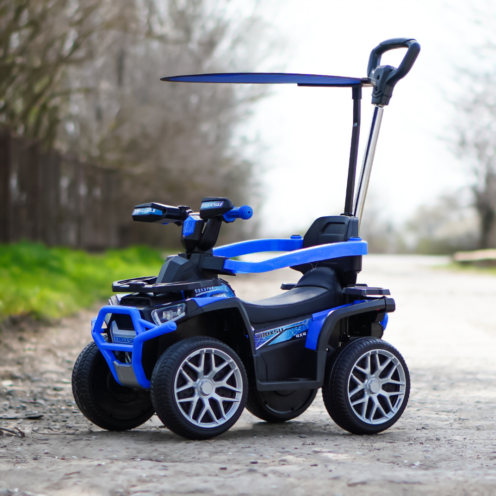 3 in 1 Electric ride-on ATV for children with handle, 30W 6V, EVA wheels, eco leather seat, premium equipped, blue [4]