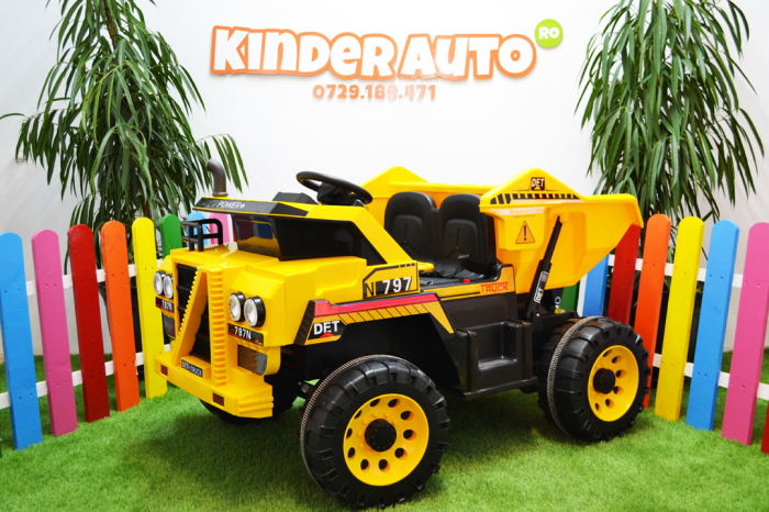 Basculanta electrica copii Kinderauto BJ797A, 4x4, 140W, baterie, 12V, standard, galbena [3]
