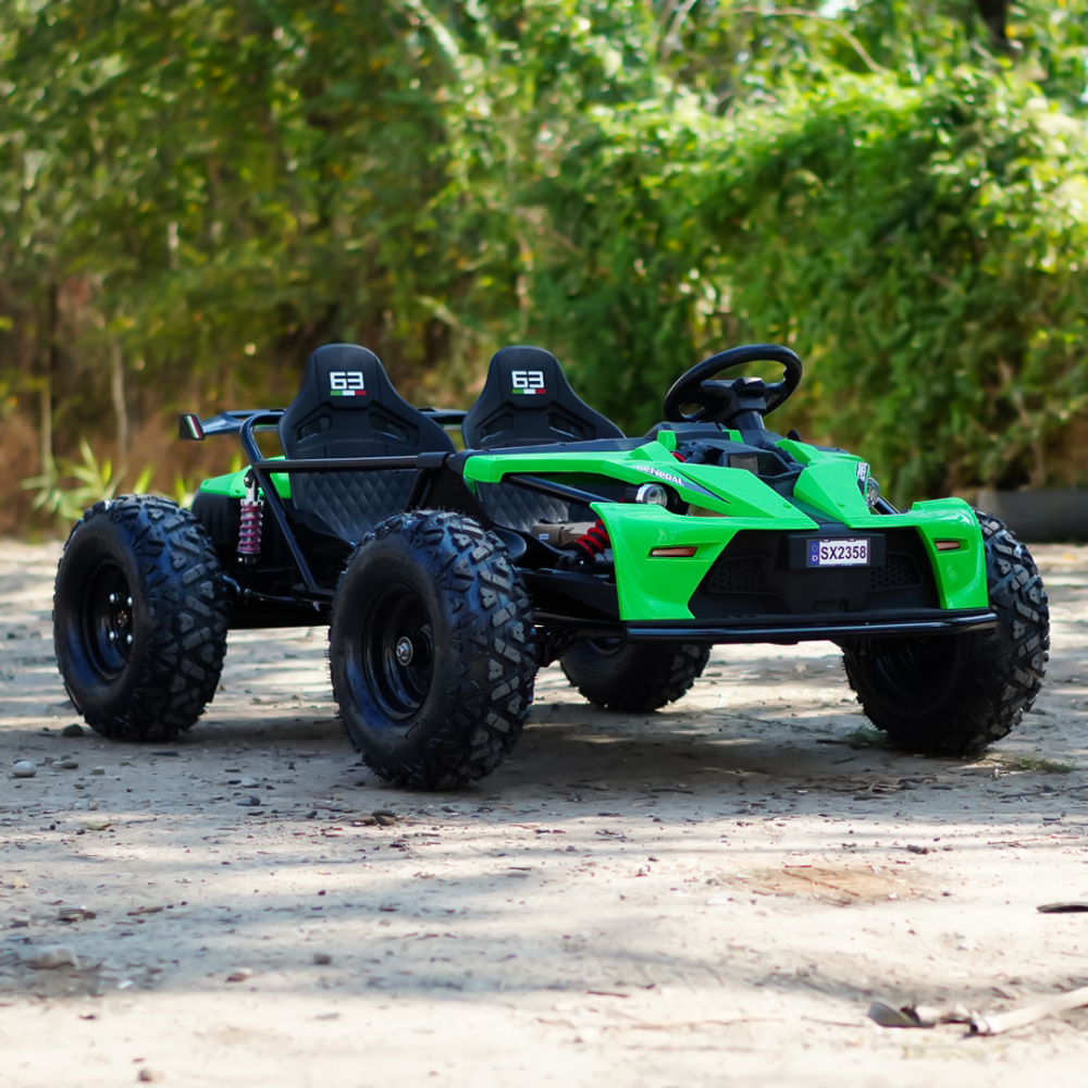 Buggy electric copii, 2 locuri, 800W 48V, roti gonflabile, music player, verde [4]
