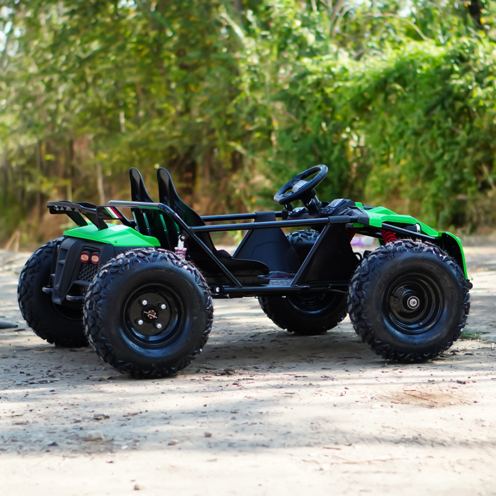 Buggy electric copii, 2 locuri, 800W 48V, roti gonflabile, music player, verde [6]