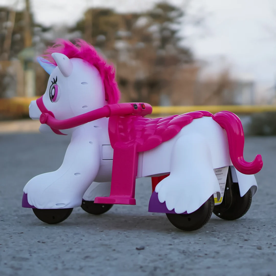 Interactive Electric Ride-On Horse with Wheels – Unicorn, for Kids 3–4 Years, 70W, 12V, Pink [7]
