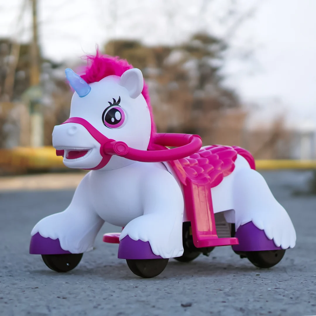 Interactive Electric Ride-On Horse with Wheels – Unicorn, for Kids 3–4 Years, 70W, 12V, Pink [9]