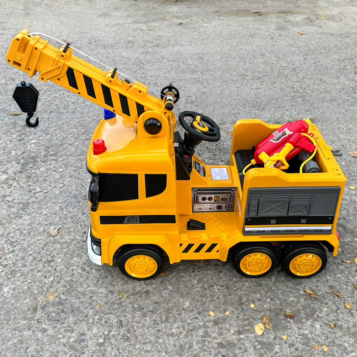 Camion Costrucktor electric cu macara, 140W, 12V-10Ah, galben [10]