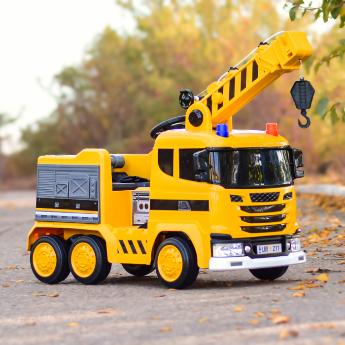 Camion Costrucktor electric cu macara, 140W, 12V-10Ah, galben [4]