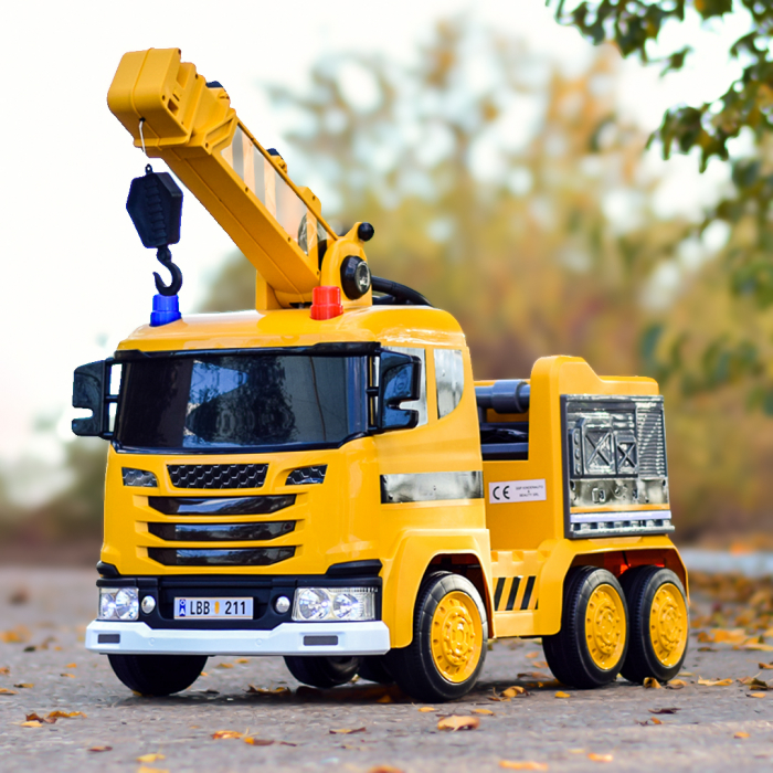 Camion Costrucktor electric cu macara, 140W, 12V-10Ah, galben [2]