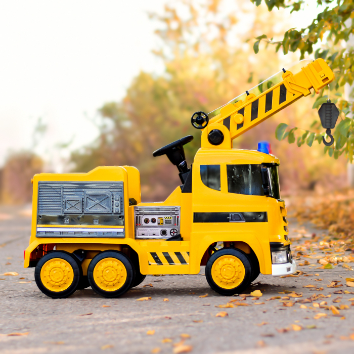 Camion Costrucktor electric cu macara, 140W, 12V-10Ah, galben [8]