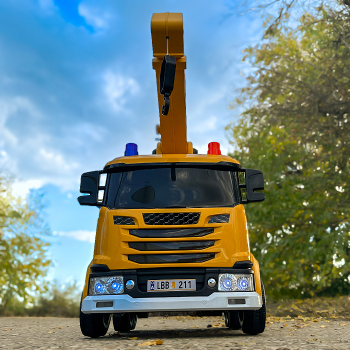 Camion Costrucktor electric cu macara, 140W, 12V-10Ah, galben [9]