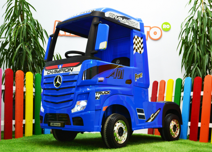 Camion electric copii Mercedes ACTROS, 4x4, 180W, 12V, premium, albastru [4]