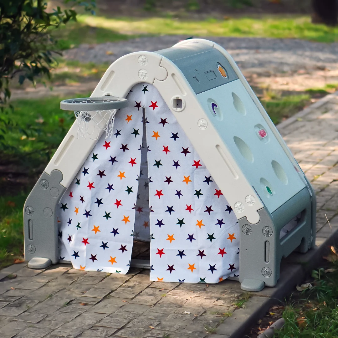 6-in-1 Play Tent for children 3-6 years: Basketball Hoop, Soccer Goal, Climbing Wall, Drawing Board, Includes Balls [9]