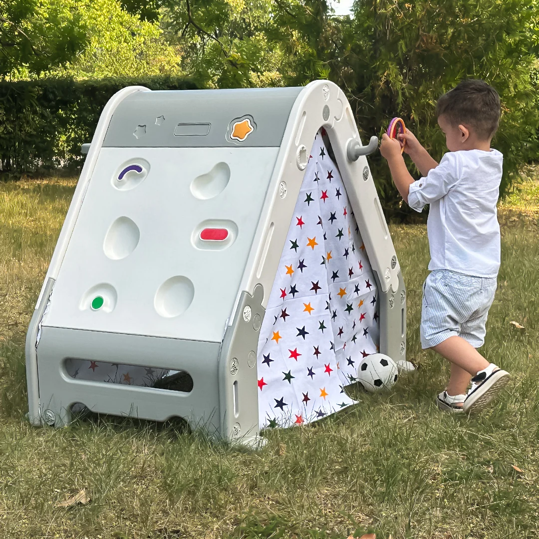 6-in-1 Play Tent for children 3-6 years: Basketball Hoop, Soccer Goal, Climbing Wall, Drawing Board, Includes Balls [8]