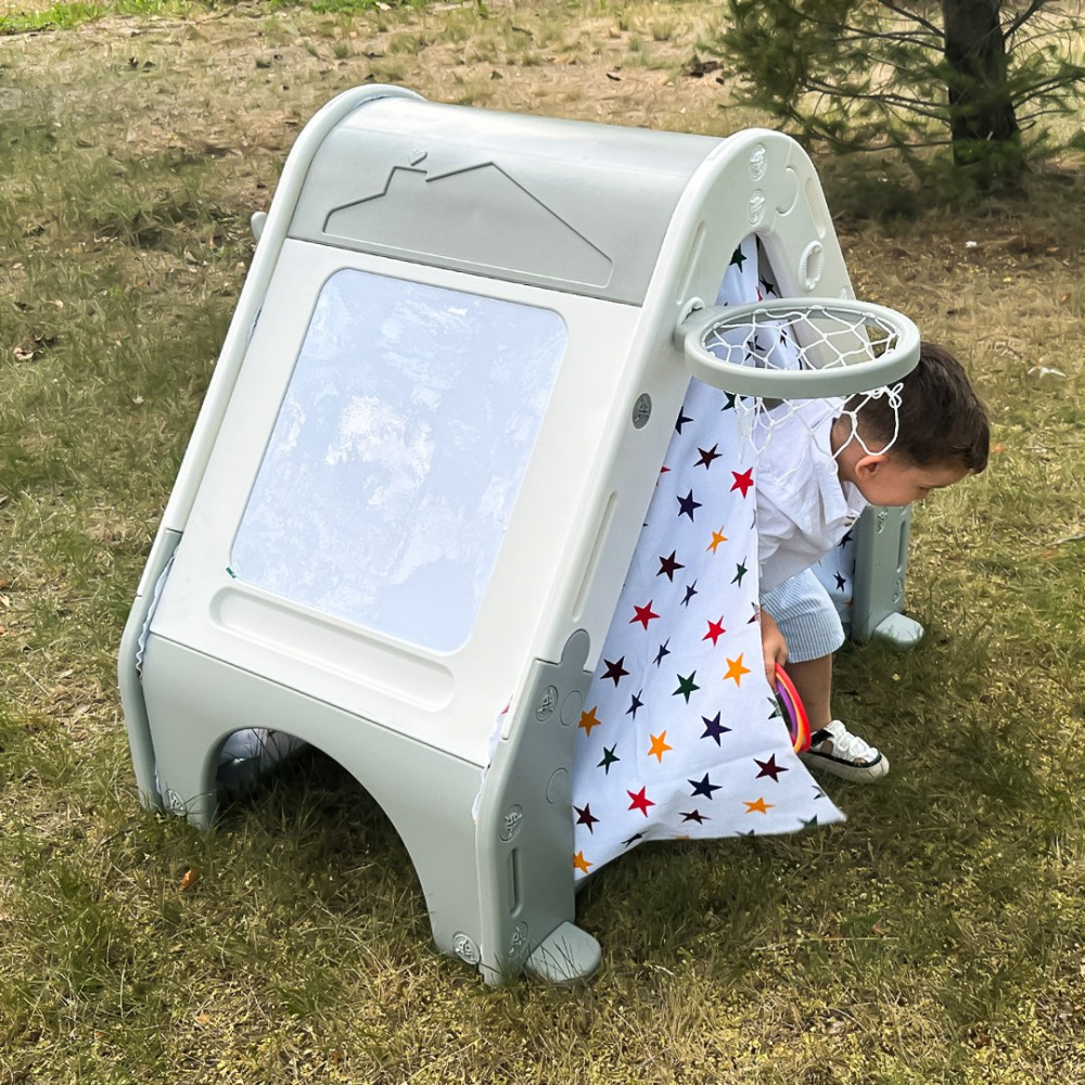 6-in-1 Play Tent for children 3-6 years: Basketball Hoop, Soccer Goal, Climbing Wall, Drawing Board, Includes Balls [7]