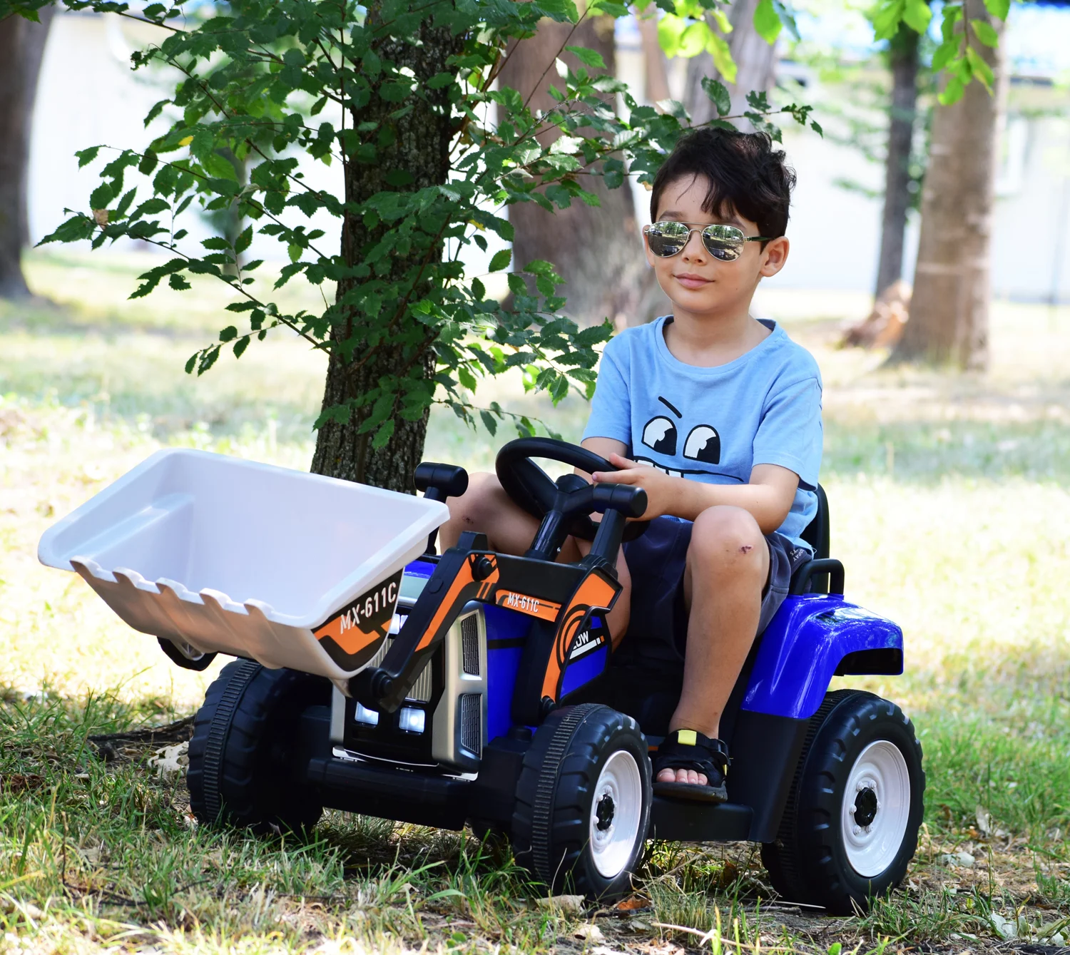 Ride-on electric excavator for children BJ611C, 60W, 12V, bluetooth, remote control included, blue [9]