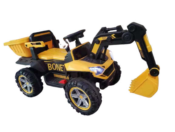 Electric ride-on excavator for children with electric tipper, yellow