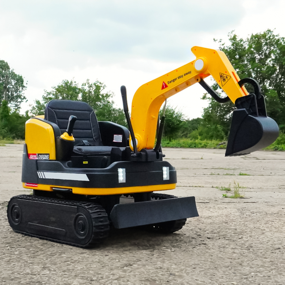 Electric ride-on excavator for children, X7 model, leather seat, remote control included, 12V, 110W, yellow [2]