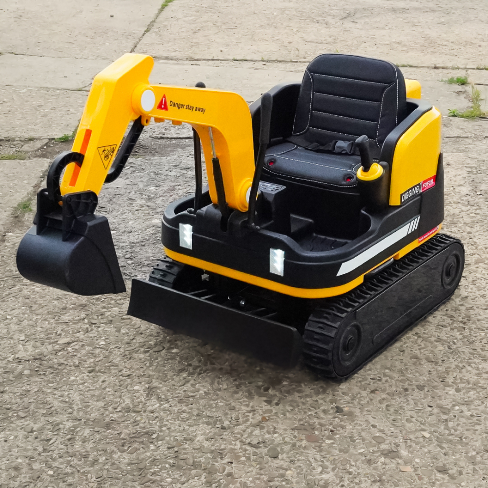 Electric ride-on excavator for children, X7 model, leather seat, remote control included, 12V, 110W, yellow [5]