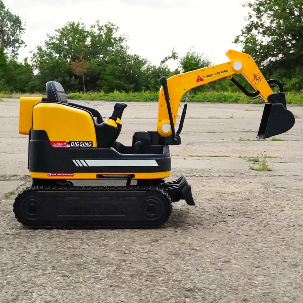 Electric ride-on excavator for children, X7 model, leather seat, remote control included, 12V, 110W, yellow [4]