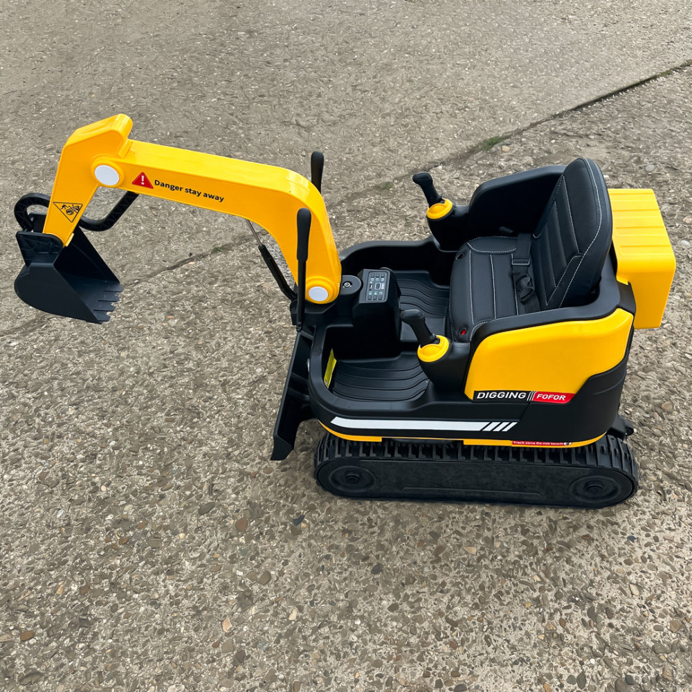 Electric ride-on excavator for children, X7 model, leather seat, remote control included, 12V, 110W, yellow [10]