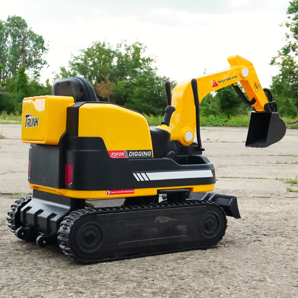 Electric ride-on excavator for children, X7 model, leather seat, remote control included, 12V, 110W, yellow [6]