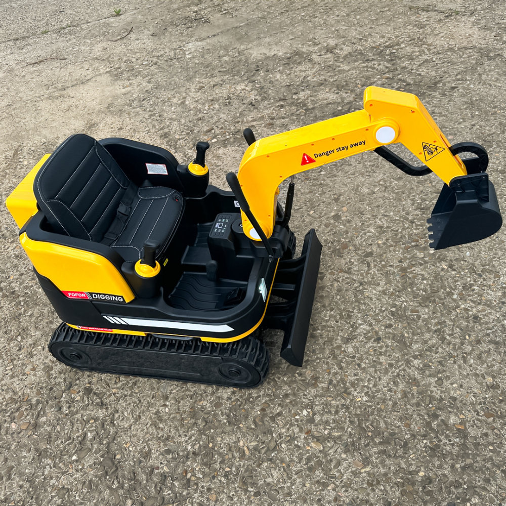 Electric ride-on excavator for children, X7 model, leather seat, remote control included, 12V, 110W, yellow [9]