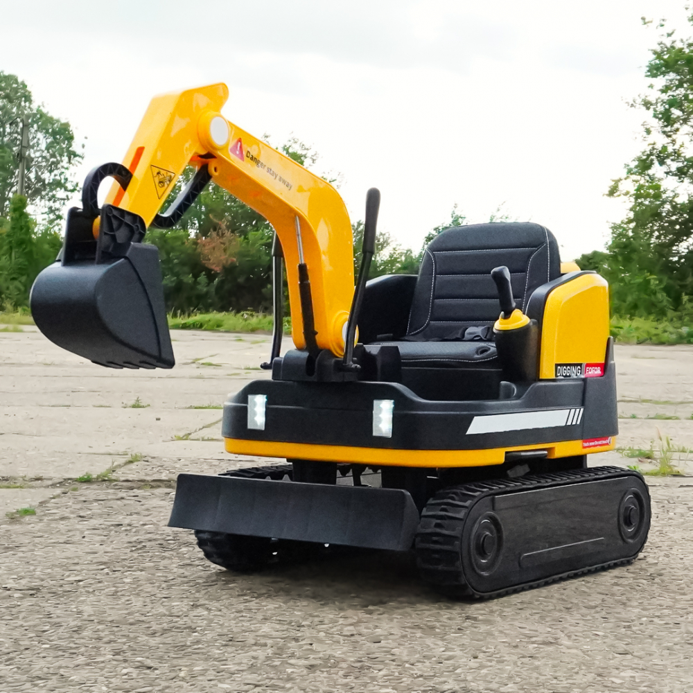 Electric ride-on excavator for children, X7 model, leather seat, remote control included, 12V, 110W, yellow [3]