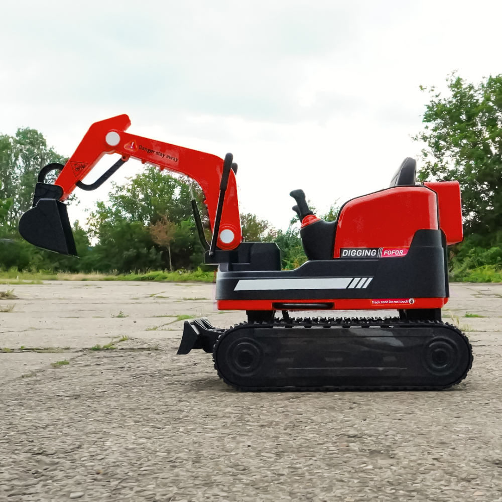 Excavator electric pentru copii model X7 cu scaun tapitat, telecomanda, 110W, 12V, rosu [7]