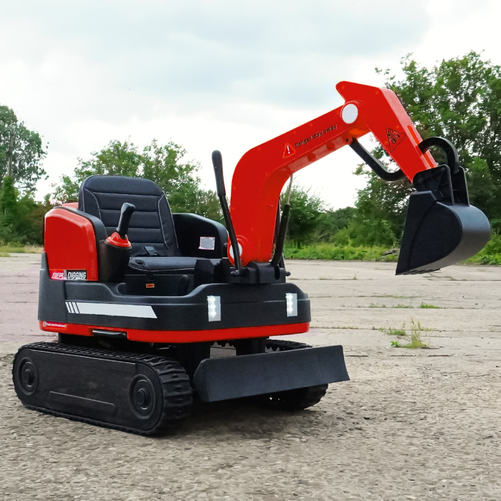 Excavator electric pentru copii model X7 cu scaun tapitat, telecomanda, 110W, 12V, rosu [3]