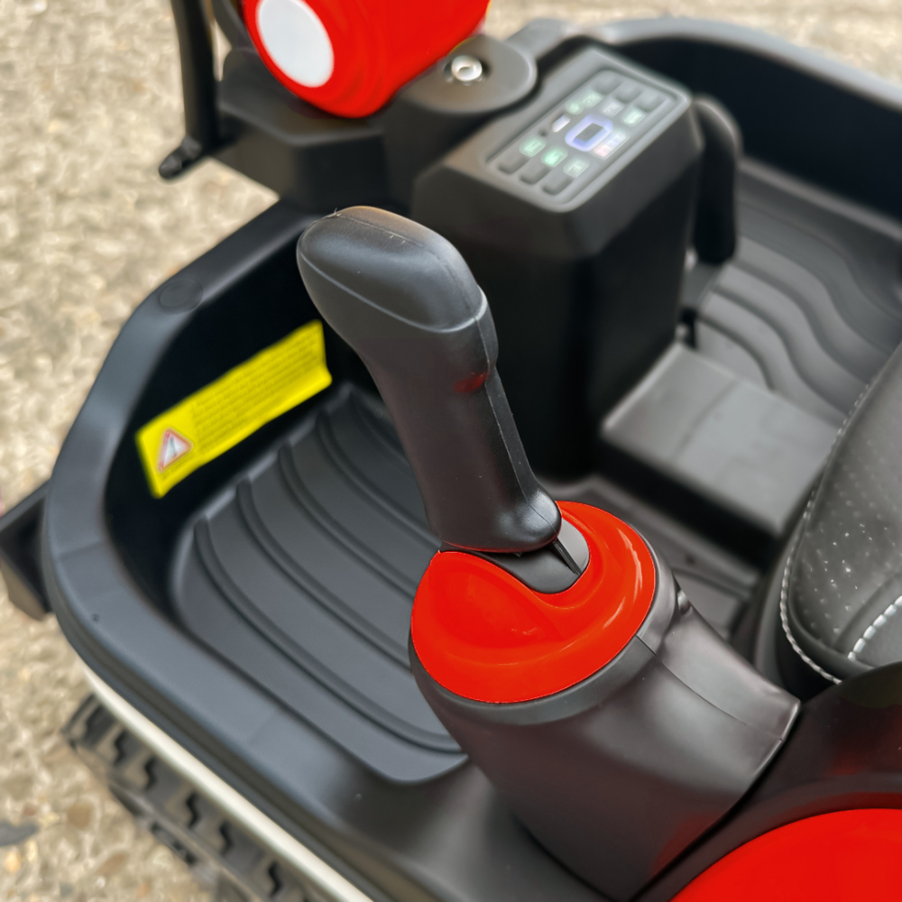 Excavator electric pentru copii model X7 cu scaun tapitat, telecomanda, 110W, 12V, rosu [13]