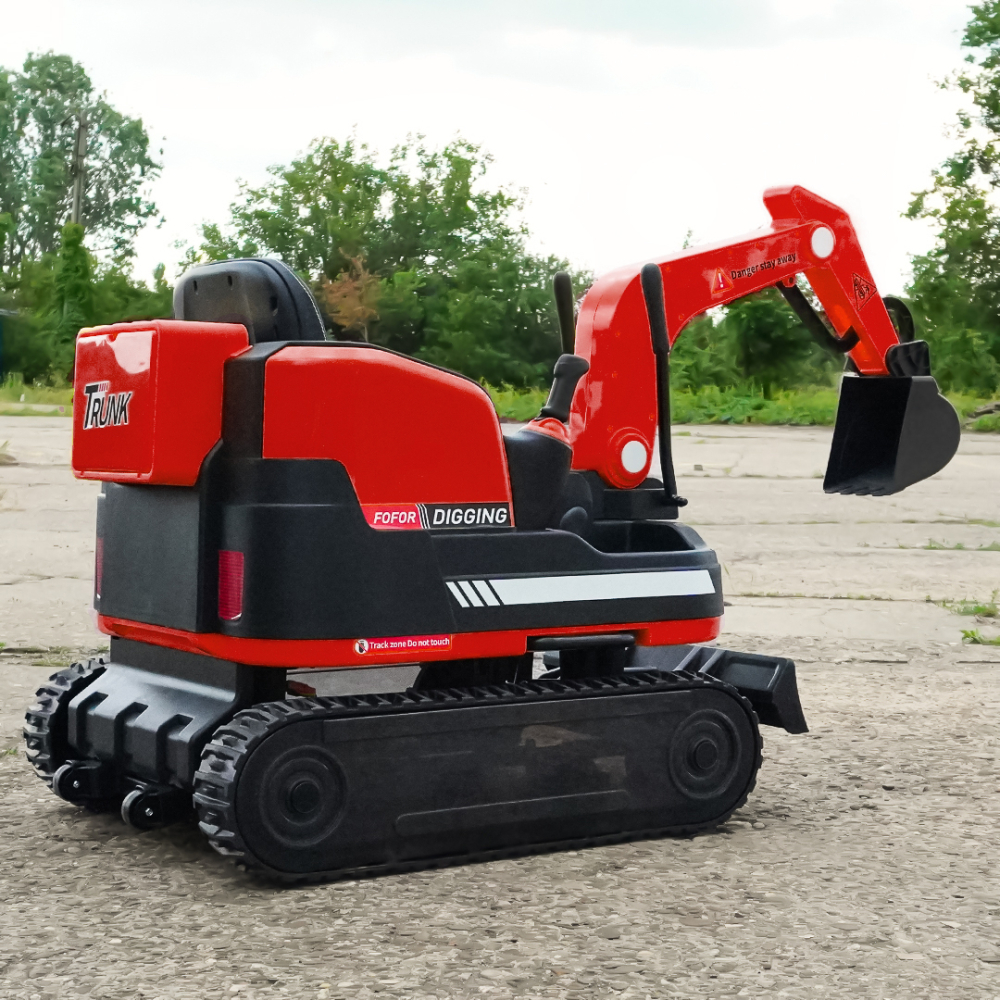 Excavator electric pentru copii model X7 cu scaun tapitat, telecomanda, 110W, 12V, rosu [5]