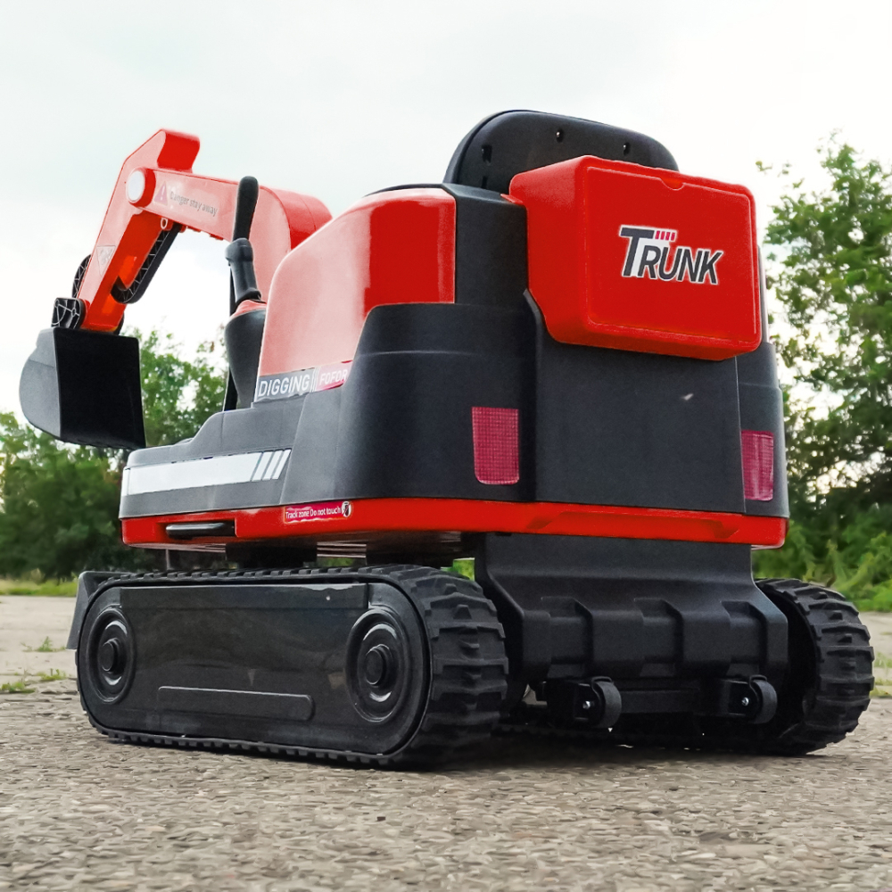 Excavator electric pentru copii model X7 cu scaun tapitat, telecomanda, 110W, 12V, rosu [6]